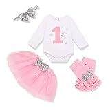 Baby Girl My 1st Birthday Outfit Long Sleeve Letter Print Romper + Tutu Skirt Leg Warmers with...