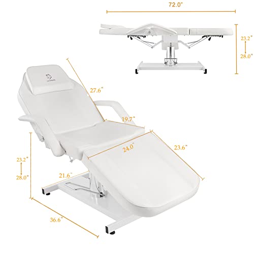 Hydraulic Facial Chair Tattoo Chair Adjustable Professional for Esthetician Beauty Lash Extensions Spa Table Esthetician Chair Spa Beds for Esthetician with Storage Pocket (White) - Image 3