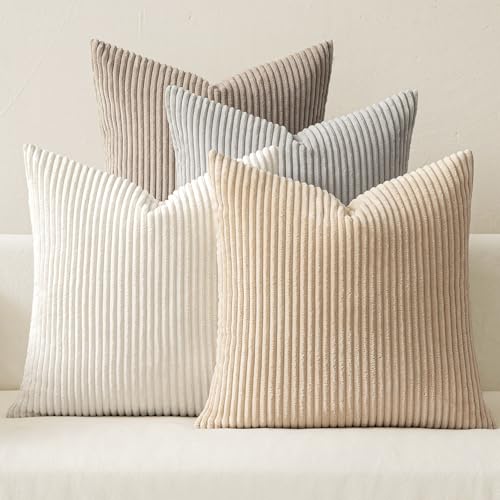 Image of MIULEE Soft Corduroy Decorative Throw Pillow Covers Neutral Tan 18x18