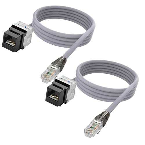 XMSJSIY CAT 6A Keystone Ethernet Extension Cable RJ45 8P8C Keystone Female to Male Connector Network Adapter LAN Cord Internet Wire for Router Modem PC- 1.5M/4.9FT 2PCS
