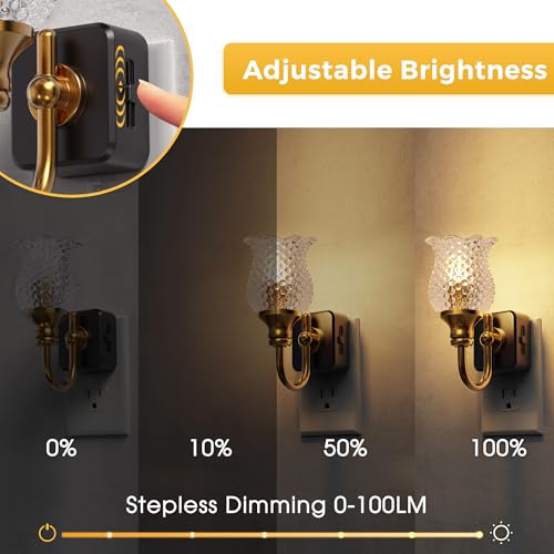Image of L LOHAS LED Night Lights Plug into Wall, 3000K Soft White LED Floral Night Lights with Auto Sensor, 0-100lm Adjustable Brightness, for Hallway Bedroom Stairway