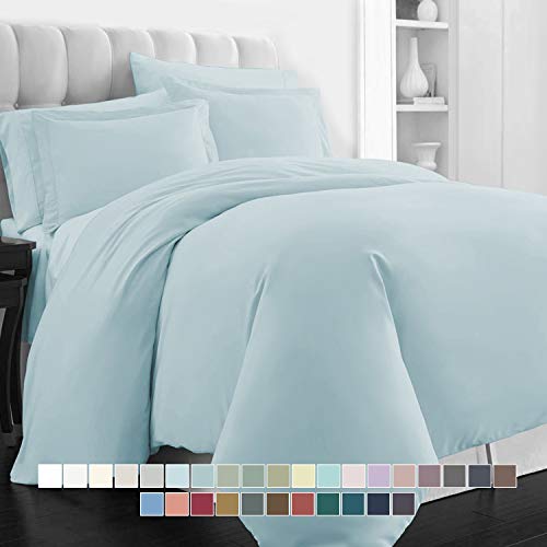 Pizuna 400 Thread Count Cotton Light Blue Queen Duvet Cover Set, 100% Long
