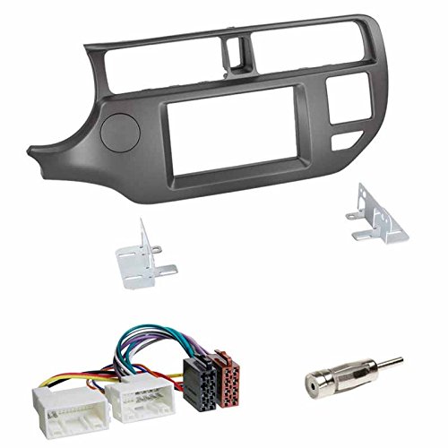 Zestaw do montażu: Radio samochodowe podwójne DIN 2-DIN 2 DIN ramka radiowa uchwyt antracyt + ISO kabel przyłączeniowy do radia adapter samochodowy + adapter antenowy do KIA Rio III (UB) od 09/2011