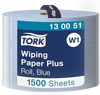 Tork 130051 Wiping Paper Plus / 2 Ply Absorbent QuickDry Paper Roll Suitable for Tork W1 Wipers Wall/Floor/Standard System / Blue / 1 x 510m / Ø 39cm