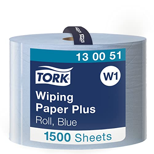 Tork 130051 Wiping Paper Plus / 2 Ply Absorbent QuickDry Paper Roll Suitable for Tork W1 Wipers Wall/Floor/Standard System / Blue / 1 x 510m / Ø 39cm