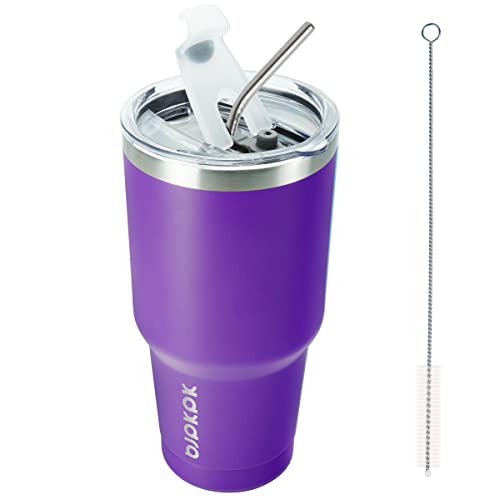 Image of BJPKPK 30 oz Tumbler with Lid and Straw, Insulated Stainless Steel Cup | Double Wall Vacuum, BPA Free, Leak Proof, Keeps Hot /Cold, Travel & Beach Ready, Car Holder Fit, Purple