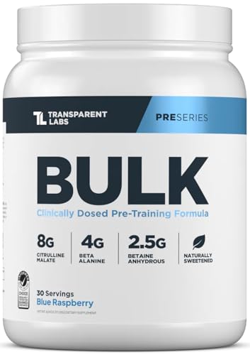 Transparent Labs Bulk Pre Workout Powder - Naturally Sweetened Advanced Pre-Workout Formula for Muscle Building and Strength - 30 Servings Blue Raspberry