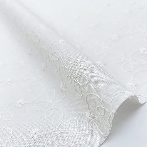 小花刺しゅう柄 レース生地 キャンブリック生地 コットン100％ (ホワイト) - ノーブランド品 - 商品画像