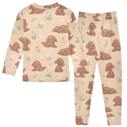 Pajama Sets Long Sleeve Cute Dog Puppies with Floral Soft Comfy Sleepwear 2 Piece PJS 3-8T3