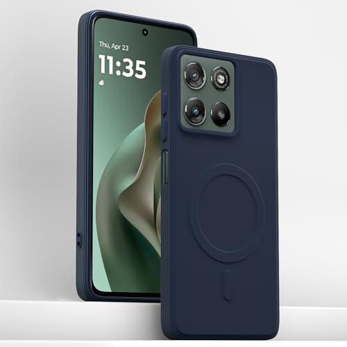 Image of Outlouders Back Cover for Motorola Moto G67 Power / G57 Power 5G Soft Matte Silicone Cover with Slim Fit | Mag-Safe Logo (Not Mag-Safe Compatible) | Shockproof | Camera Protection Bumper Case (Blue)