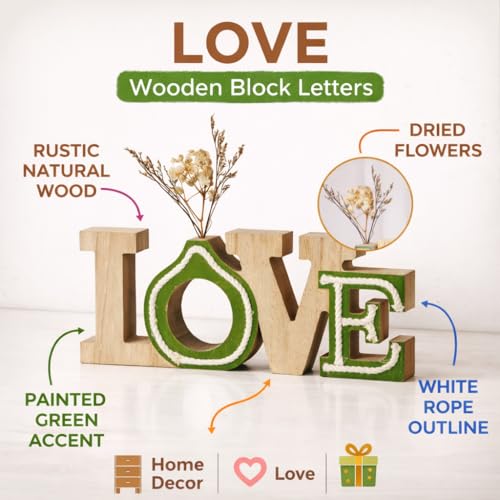 Image of CraftVatika Home Decoration Items for Living Room, Wooden Decorative Showpiece for Home Decor, Tabletop LOVE Word Sign Showpiece, Housewarming Wedding Anniversary Birthday Gift for Men Women