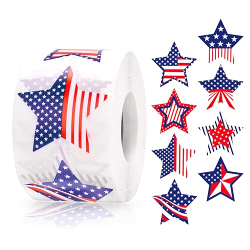 Anwyll American Flag Star Stickers - 500Pcs 1.5Inch USA Patriotic Seals Labels Stickers Self Adhesive 4th of July Sticker Memorial Veterans Day Sticker for 250th Anniversary Independence Day Reward