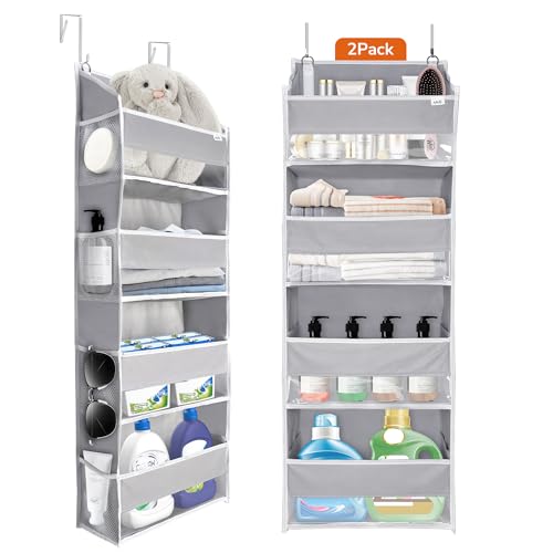 Image of ULG 2 Pack Over The Door Storage Organizer with 4 Pockets 8 Mesh Side Pockets, 36 lbs Weight Capacity Door Hanging Organizers for Bedroom,Bathroom,Nursery,Pantry,Dorm(Light Gray)