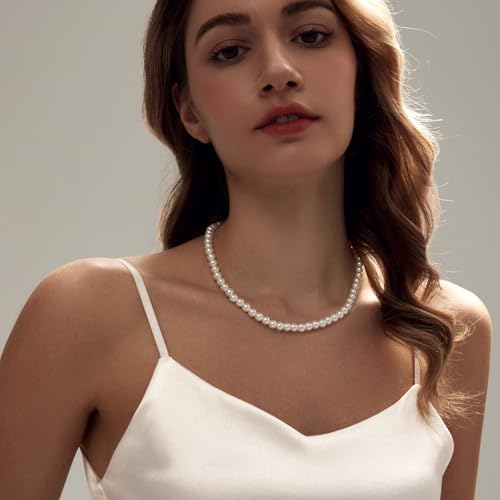 Image of Zeffy Pearl Necklace 4MM /6MM /8MM Dainty Round Imitation Pearl Choker Necklace Wedding Pearl Necklace Delicate Jewelry for Women Simple Bridesmaid Jewelry Gifts