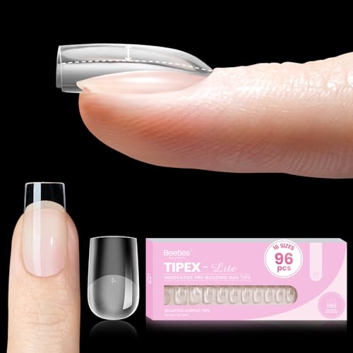 Beetles Tipex Lite Instant Apex Nail Tips Short Square No Builder Gel Needed 16 Sizes 00-14 for DIY Salon-look Extensions