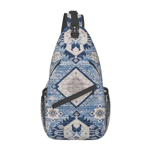 Lsjuee Orientalischer antiker blauer Kelim-Teppich, Umhängetasche, Sling-Rucksack für Damen und Herren, Reisen, Wandern, Tagesrucksack, Brust-Umhängetasche