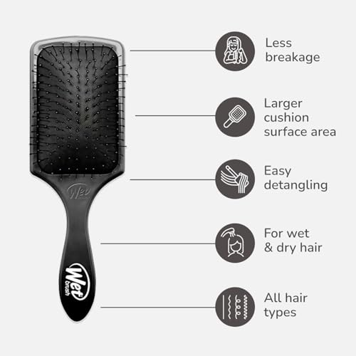 Wet Brush Paddle Detangler Hair Brush, Black, Ultra-Soft IntelliFlex Bristles with AquaVent Design, Great For Treatment & Mask Application, Women, Men, Wet, Dry and Damaged Hair, (Pack of 2)