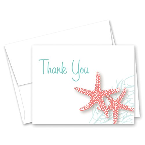 MyExpression.com 50 Starfish Beach Wedding Shower Thank You Cards (Coral)