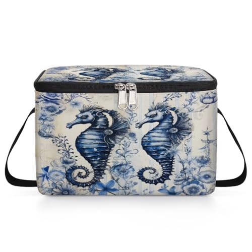 GzLeyigou Seahorse Lunch Bags for Women Men 9 Cans, Hot & Cold Food Delivery Bag Insulated Grocery Bag Insulated Lunch Box Underwater Seahorse Cooler Bag for Office Work Picnic Beach