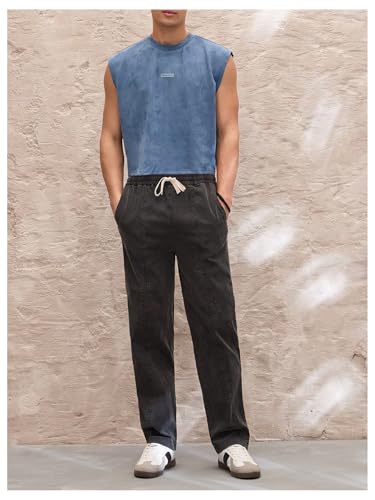 GORGLITTER Men's Letter Patched Washed Cropped Top Crewneck Sleeveless Street Tank Tops4