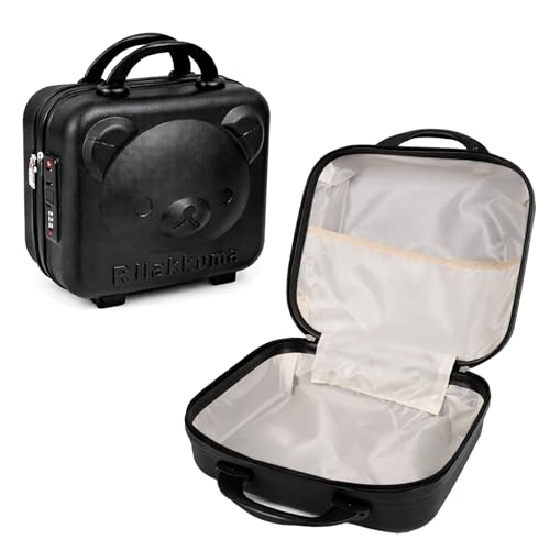 Image of Wishkey Travel Makeup Cosmetic Organizer Hard Shell Case with Password Lock & Trolley Strap, Portable Vanity Box Suitcase for Women & Girls Multipurpose Makeup Storage Bag (31x24x14cm) Black