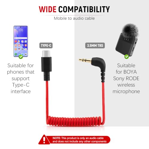 Image of Verilux USB C to 3.5mm Jack Audio Cable for i Phone 15 Coiled Audio Cable TRS Microphone Adapter Universal Mic Cable for Sony, for Boya Microphones & Audio Equipment