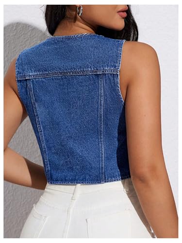 MakeMeChic Women's Denim Vest Tops Y2K Tie Front V Neck Asymmetrical Cropped Jean Vest Jackets2