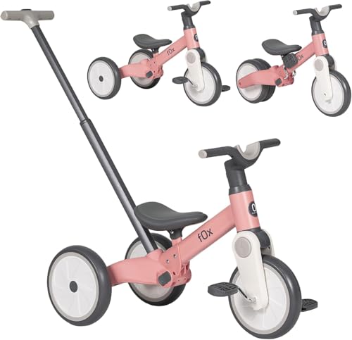 Olmitos - Triciclo evolutivo bebé Fox 5 em 1, bicicleta de equilíbrio e pedais para crianças de 18 meses a 3 anos, triângulo seguro e divertido sem pedais, bicicleta para bebé, prático e seguro (rosa)