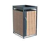 WESTMANN Metall Mülltonnenbox Planta 1x240 L Anthrazit Holzoptik Mülltonnenverkleidung mit Pflanzdach Pulverbeschichteter Stahl Abschließbare Flügeltür Wetterfest & robust Mülltonnen Unterstand