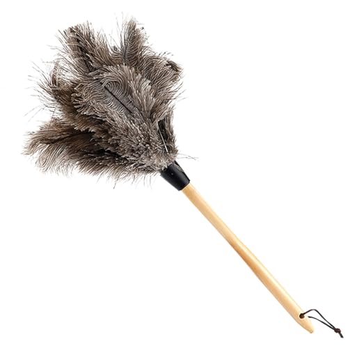Image of Ostrich Duster, 22 inch Ostrich Duster Soft Handmade Washable, Ostrich Duster with 13 inch Wooden Handle for Cleaning