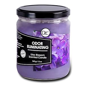 Lilac Blossom Odor Eliminating Highly Fragranced Candle – Eliminates 95% of Pet, Smoke, Food, and Other Smells Quickly – Up to 80 Hour Burn time – 12 Ounce Premium Soy Blend