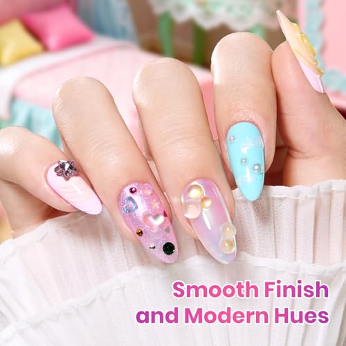 Image of Beetles Pastel Gel Polish Set - Dreamy Dollhouse 6 Colors Hema-Free 15ML Full Size Gel Nail Kit Spring Pink Yellow Blue Glitter Shimmer Soak Off UV LED DIY Gel Nail Art Gifts for Women