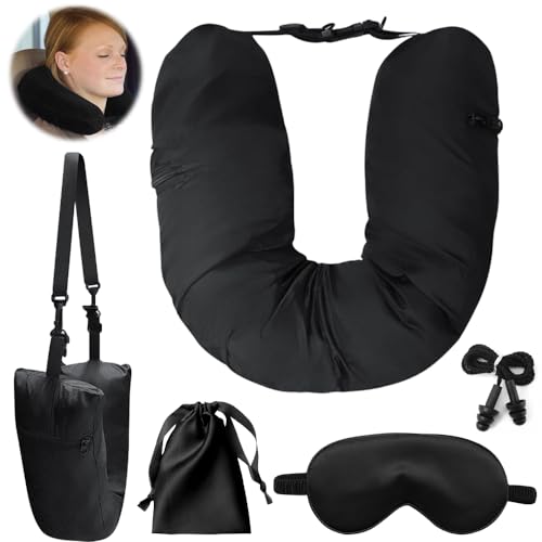 DAJILI Stuffable Travel Pillow with Clothes, Stuffable Neck Pillow for Travel, Multifunctional U Shaped Travel Neck Pillow with Eye Mas/Ear Plug/Bag for 3-Day Car Air Travel Essentials