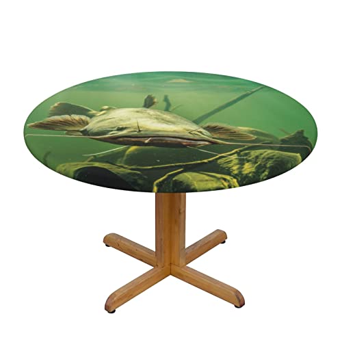 Nappe ronde avec imprimé poisson de chat sous-marine, imperméable, résistante aux taches et à l'huile, adaptée pour table ronde, table octogonale S : 122 cm M : 138 cm Cover