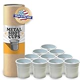 10 Pack Metal Shot Glasses | Mini Aluminum Tiny Shot Cup Set | Unbreakable to use by the Pool, Picnic or Camping for Party or Solo Use | Indestructible Barware Jigger | Made in the USA (Silver)