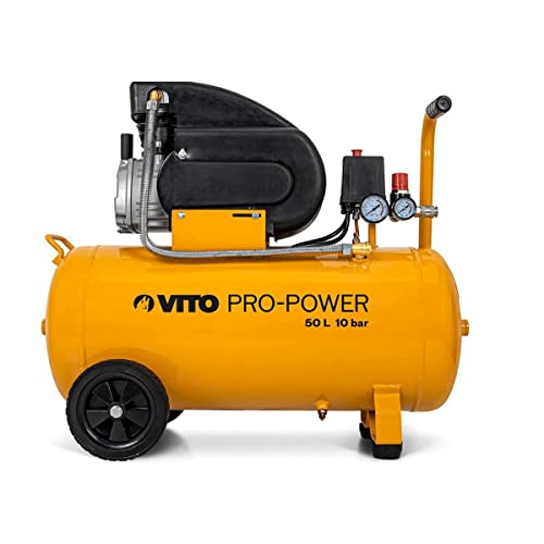 Vito   Compresor (50 L, 10 bar, 2,5 CV, 1900 W, incluye reductor de presión, depósito de 50 l, 2 manómetros y 2 acoplamientos rápidos