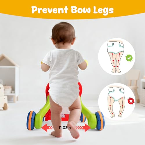 Image of AuntyFey Baby Walker, 3 in 1 Push Walker for Baby Girls Boys, Baby Walking Toy for 1 Year Old Learning to Walk, Sit to Stand Baby Walker Push Toy for Girl 12 Months, Red