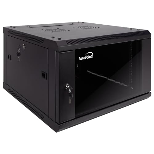 Image of NavePoint 6U Server Cabinet Wall Mount Rack Enclosure Includes 2 Fans, Locking Glass Door, Removable Side Panels - 6U Network Cabinet 23.6 inch Deep, 19 Inch Server Rack for IT and A /V Equipment