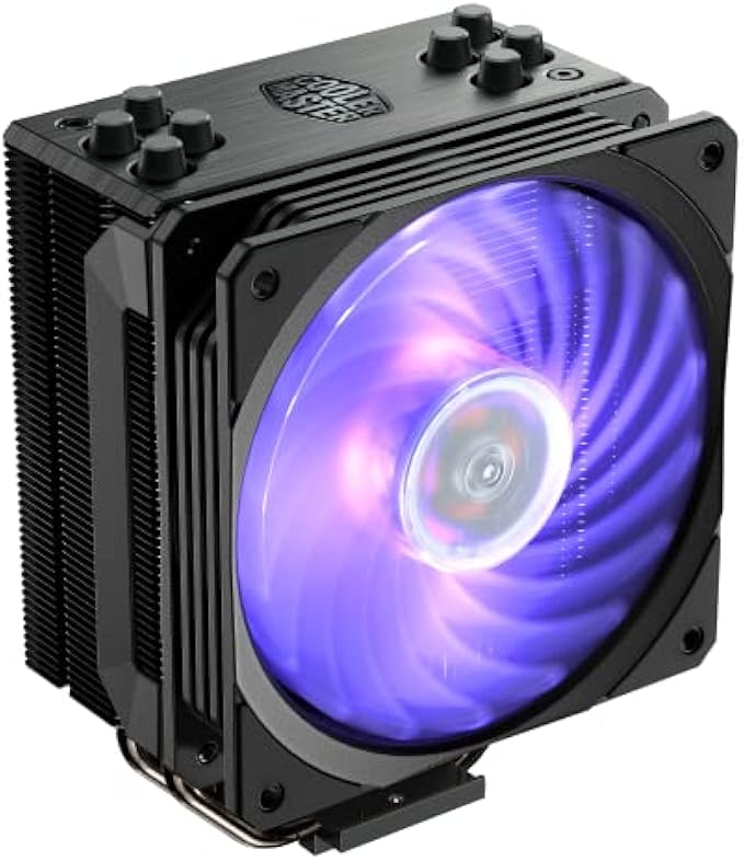 Cooler Master Hyper 212 Black Edition RGB CPU Air Cooler, SF120R RGB Fan, Anodized Gun-Metal Black, Brushed Nickel Fins, 4 Copper Direct Contact Heat Pipes for AMD Ryzen/Intel LGA1700/1200/1151