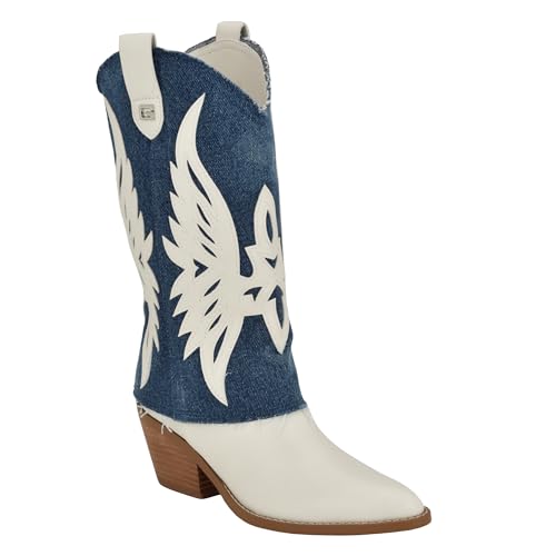 GUESS Women's Raegan Boot, Denim/White 140, 7