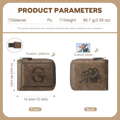 Personalized Wallet for Men Custom Engraved Leather Mens Wallet with NFC Smart Album, Store Photos & Engrave Name/Text – Unique Gift for Dad, Father,Husband, Boyfriend (Zipper Wallet)2