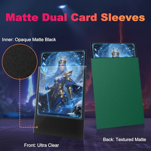 Image of 200 Pack Card Sleeves, Matte Dual Trading Card Sleeves with Opaque Back & Smooth Shuffle, Tear Resistant Card Protectors for MTG, TCG and Game Cards (Metallic Green)