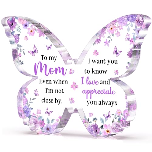 Glydein Gifts for Mom, Mom Birthday Gifts from Daughter Son, Unique Purple Butterfly Acrylic Plaque...