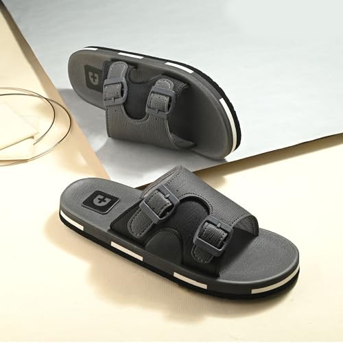 Image of DOCTOR HEALTH SUPER SOFT Men Comfortable Double Strap Slippers with Adjustable Buckles, Cushioned Footbed and Anti Slip Sole, Casual Everyday Wear Sliders for Indoor and Outdoor Use