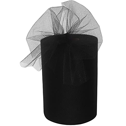 Tulle Fabric Rolls 6 Inch by 100 Yards (300 feet) Tulle Spool for Wedding Party Decorations Gift Bow Craft Tutu Skirt (Black)