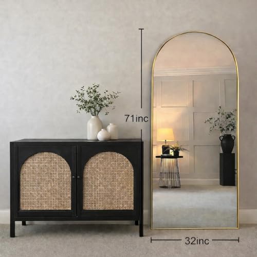 Image of SUNQUEEN Arched Mirror Full Length, 71 inchx32 inch Full Length Mirror with Stand, Standing Floor Mirror Wall, Hanging or Leaning Large Full Body Mirrors for Bedroom Living Room(Gold)