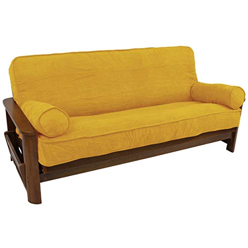 Blazing Needles Solid Microsuede Double Corded 8" to 9" Futon Cover Set with 2 Bolster Pillows (Set of 3), Full, Lemon