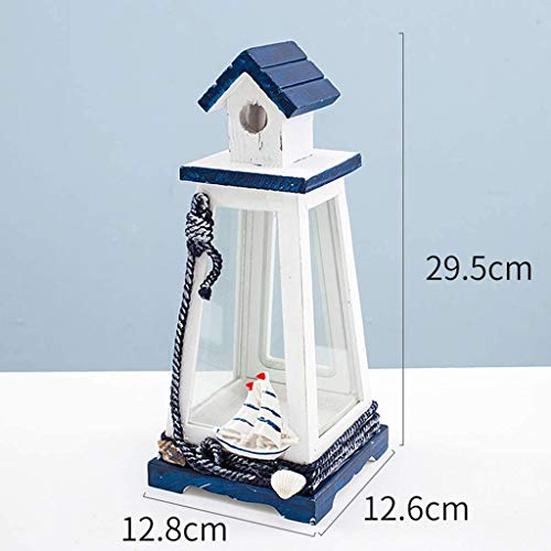 Wjccy Mediterranean Style Lighthouse Iron Candle Candlestick Blue White Home Table Decor New Round Hole Iron Pagoda Home Decoration #TOP2