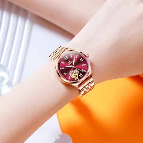 Image of OLEVS Watches for Women Automatic Ladies Watch Mechanical Leather Strap Self-Winding Diamond dial Waterproof
