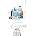mDesign Metal Over The Door Ironing Board Holder with Large Storage Basket - Holds Iron, Board, Spray Bottles, Starch, Fabric Refresher Iron for Laundry Rooms - White